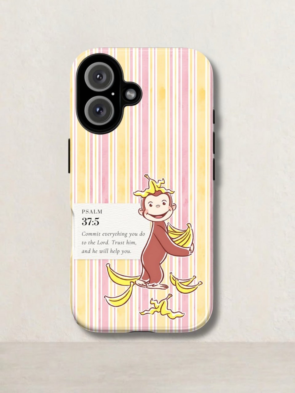 Curious Monkey Pink & Yellow Striped Phone Case - Abrand
